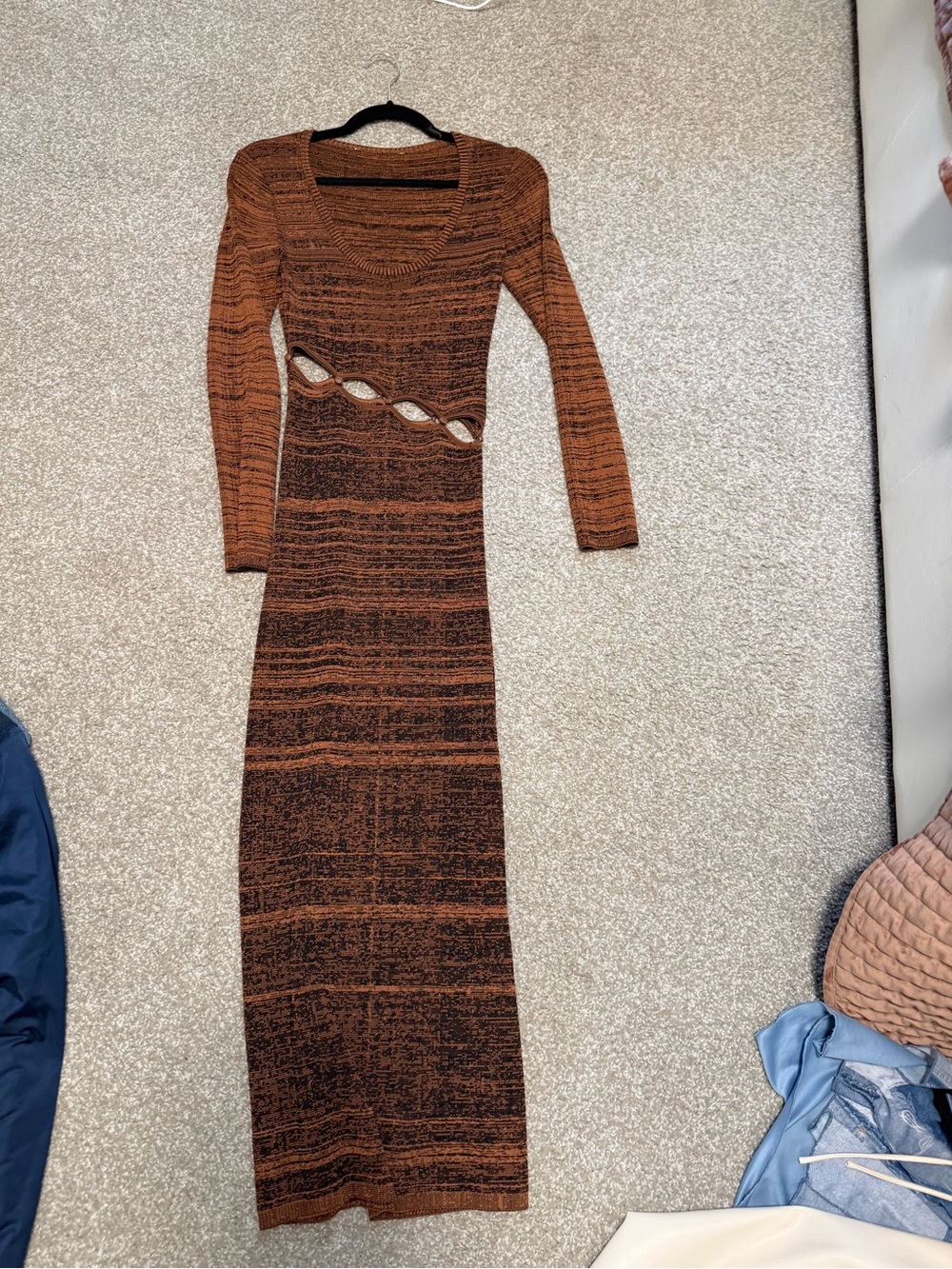Astr Rust-Brown Long Knit Maxi Dress with Waist Cutouts